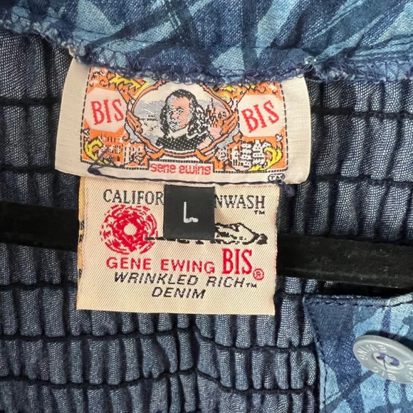 Gene Ewing Bis Vintage Boho Smocked Wrinkled Rich Denim Jacket Size Large - Picture 4 of 8